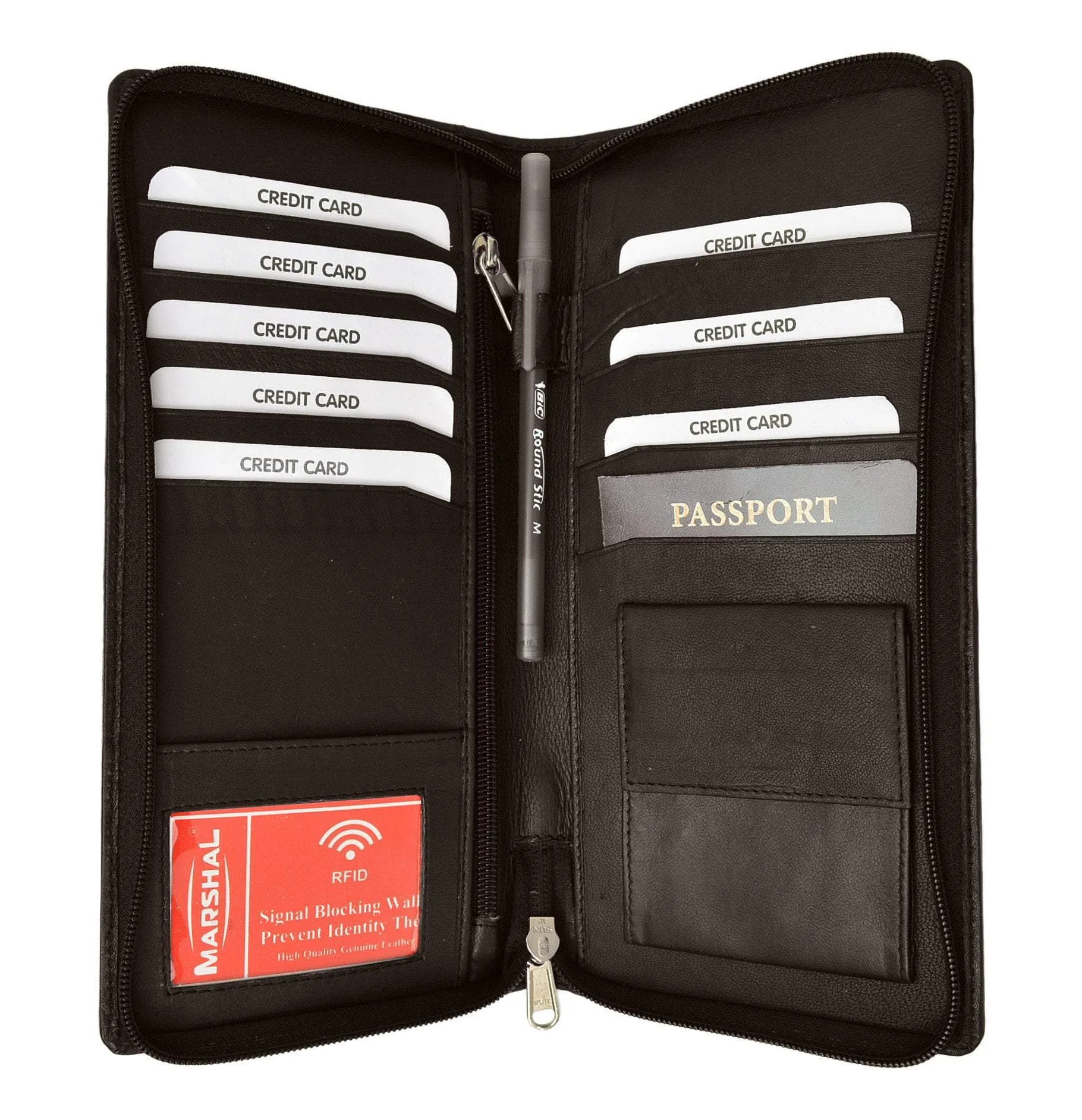 RFID Premium Leather Zipper Travel Credit Card Passport Wallet RFID P 663 (C)