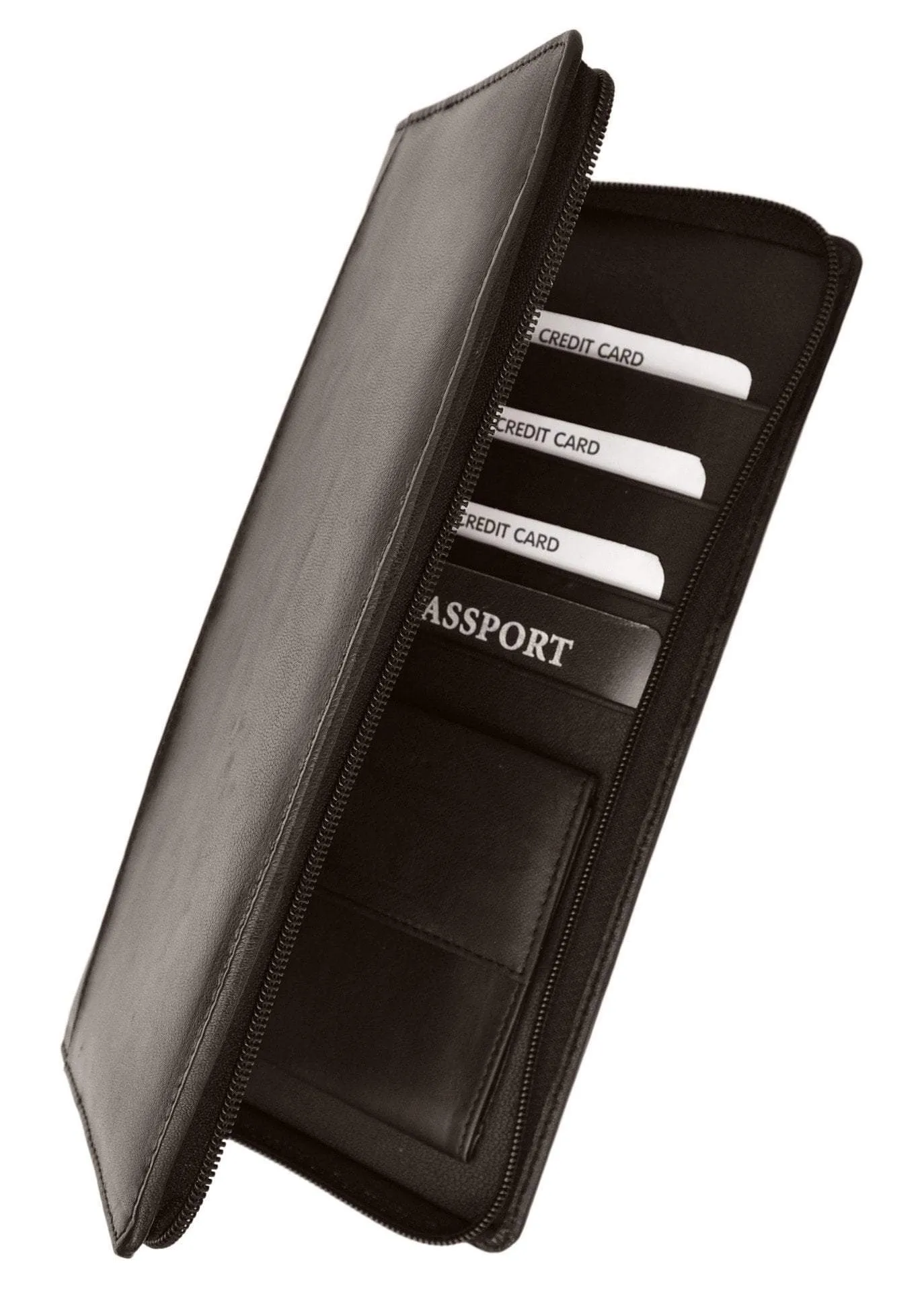 RFID Premium Leather Zipper Travel Credit Card Passport Wallet RFID P 663 (C)