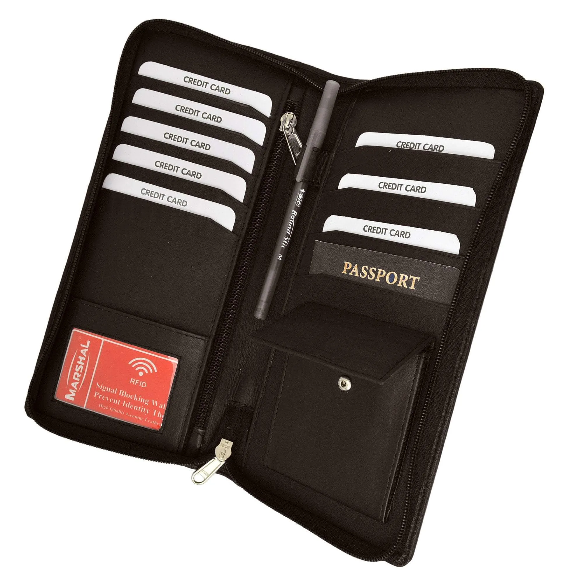 RFID Premium Leather Zipper Travel Credit Card Passport Wallet RFID P 663 (C)