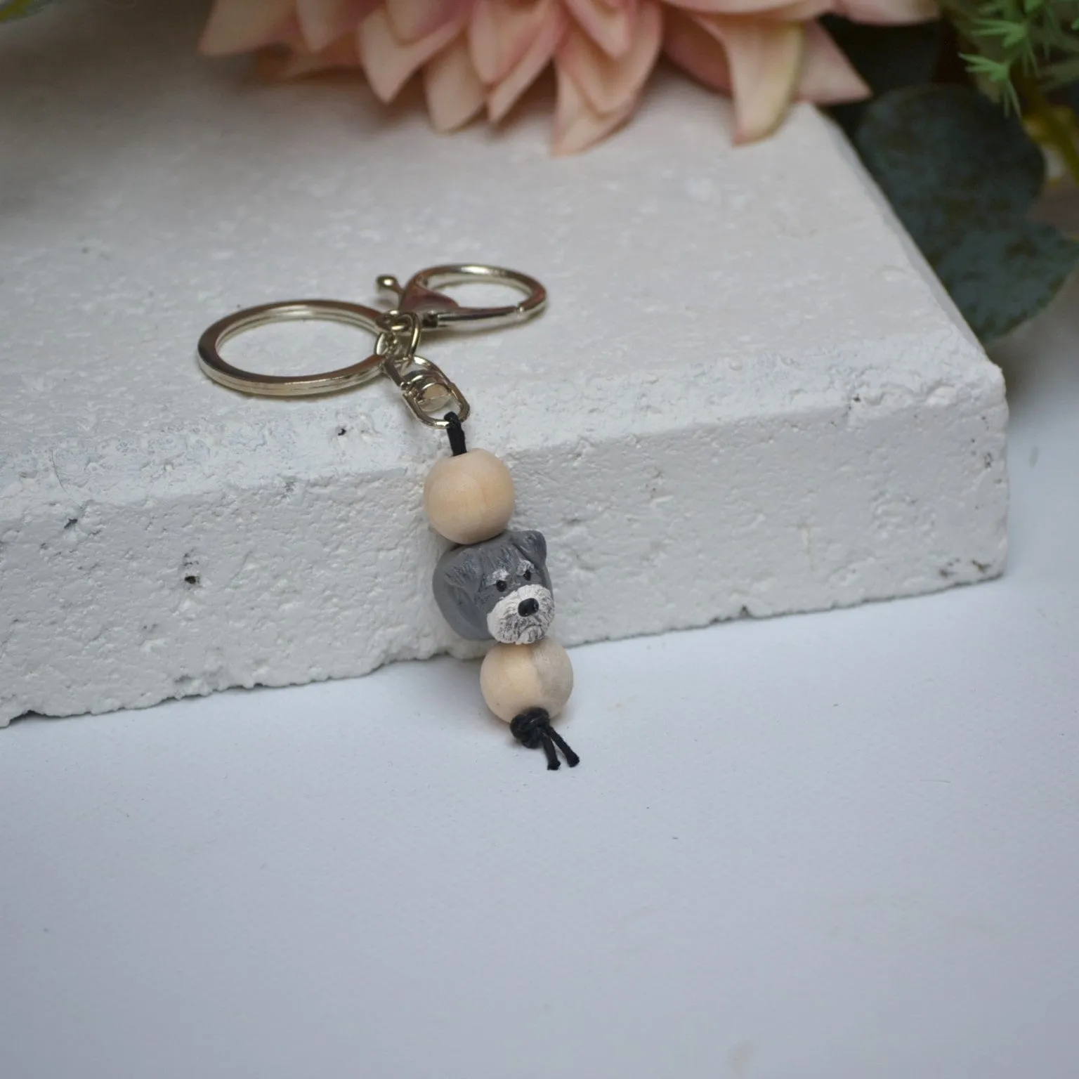 Schnauzer keyring - handmade polymer clay mini schnauzer keychain