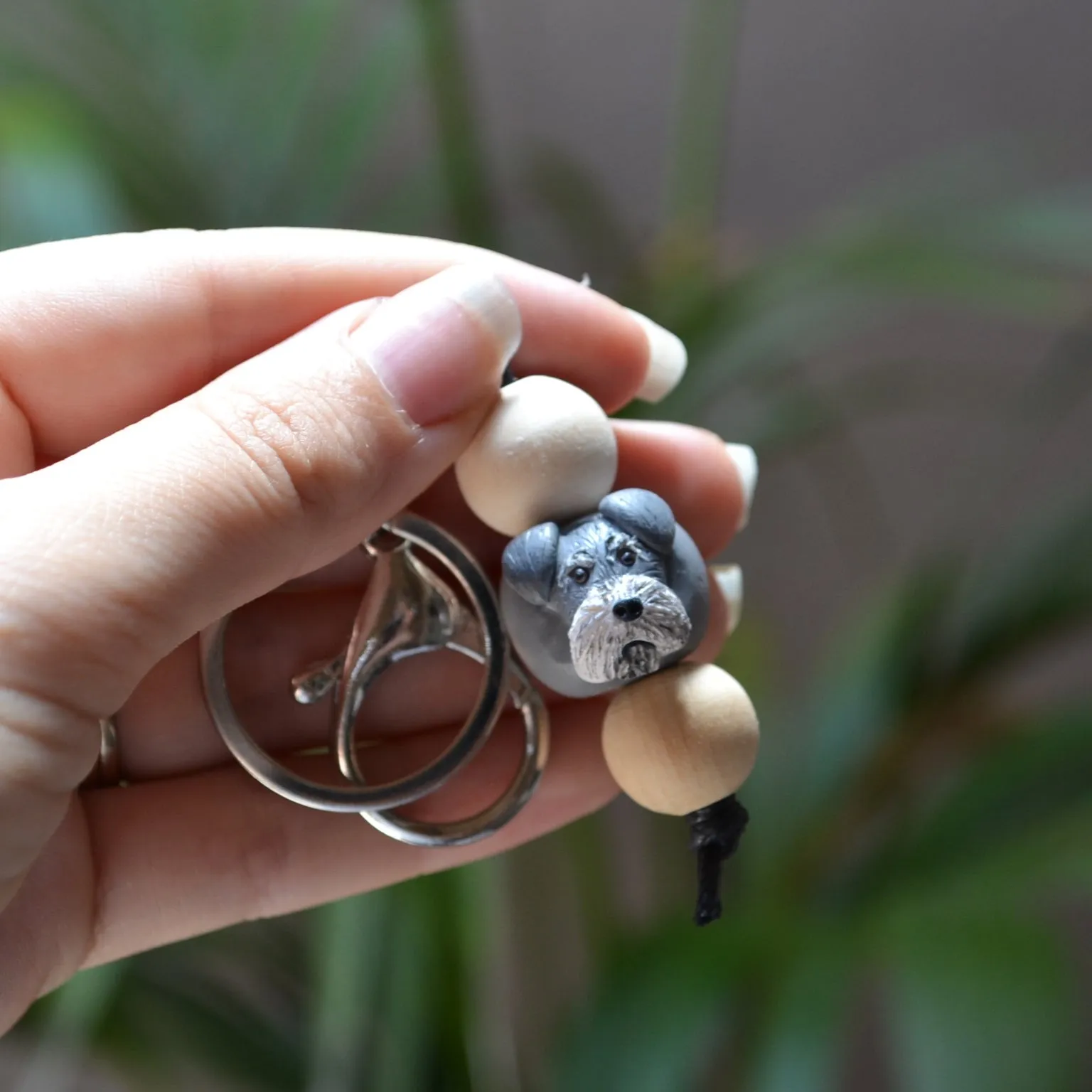 Schnauzer keyring - handmade polymer clay mini schnauzer keychain