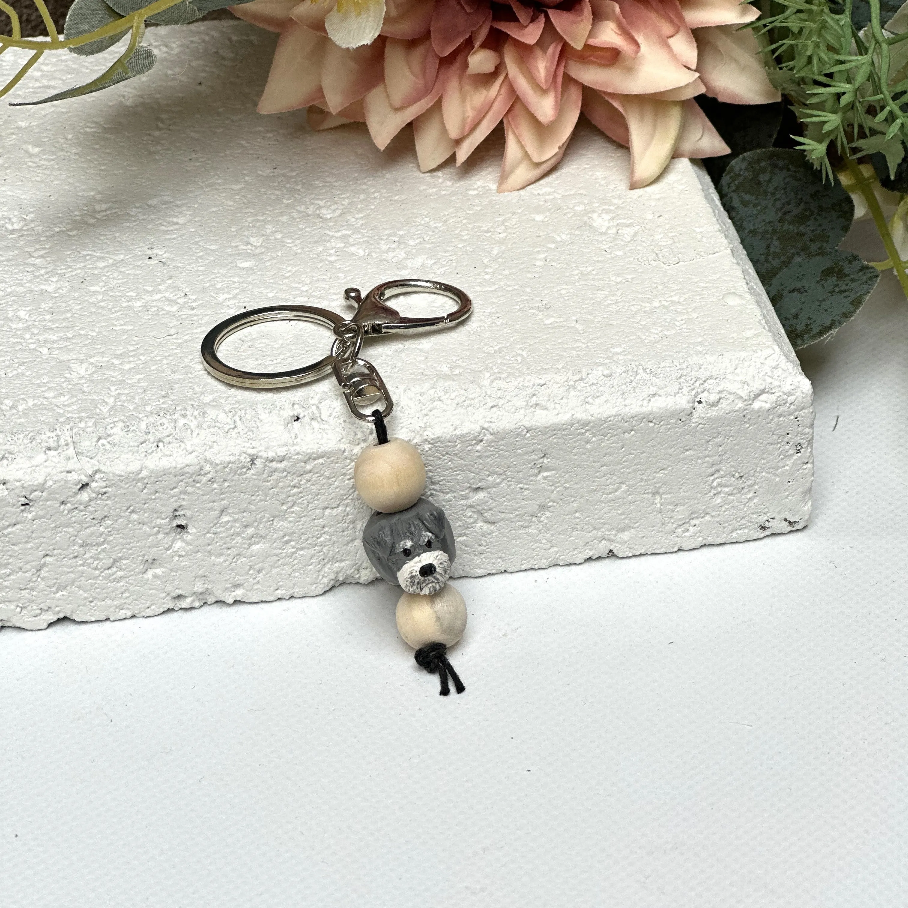 Schnauzer keyring - handmade polymer clay mini schnauzer keychain