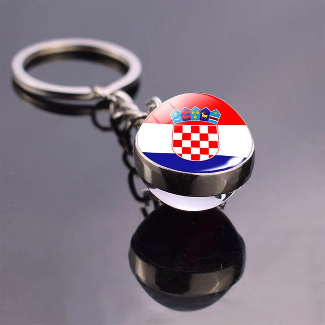 Soccer Keychain Glass Ball Pendant Top World Countries Flag Keyrings
