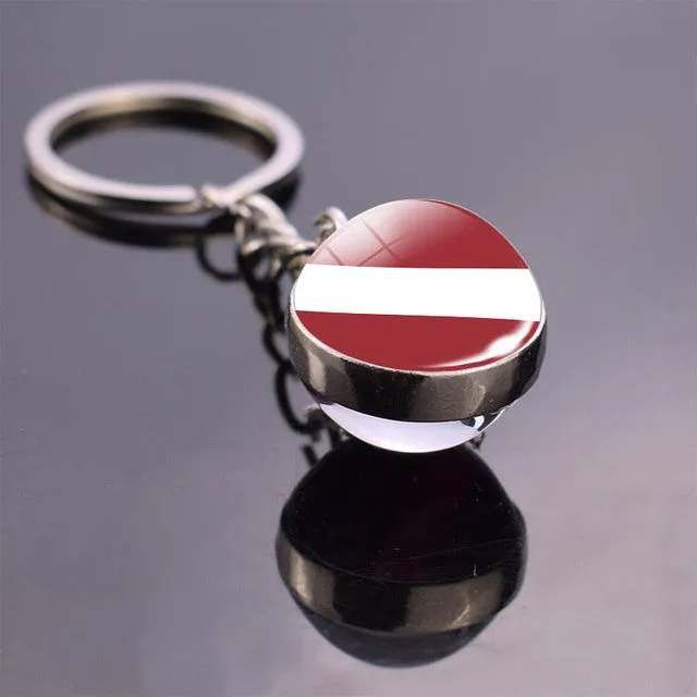 Soccer Keychain Glass Ball Pendant Top World Countries Flag Keyrings