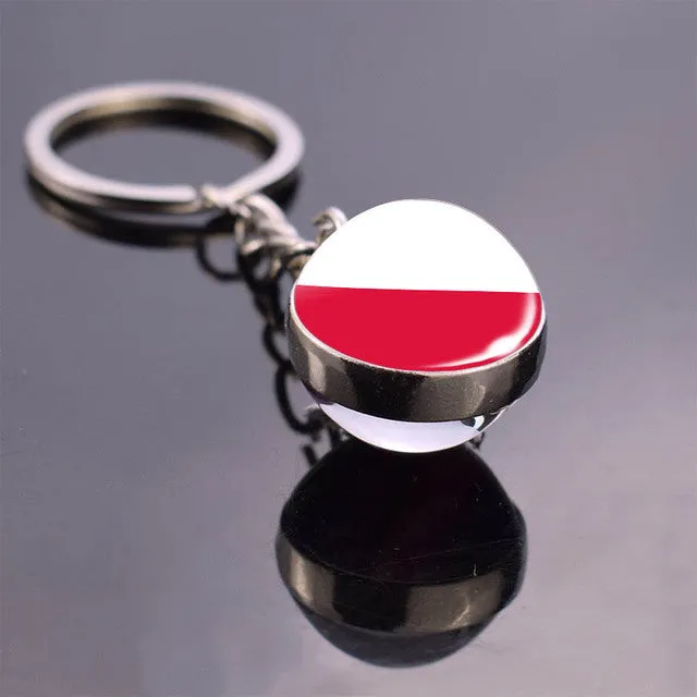 Soccer Keychain Glass Ball Pendant Top World Countries Flag Keyrings