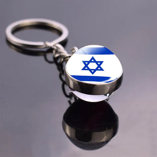 Soccer Keychain Glass Ball Pendant Top World Countries Flag Keyrings