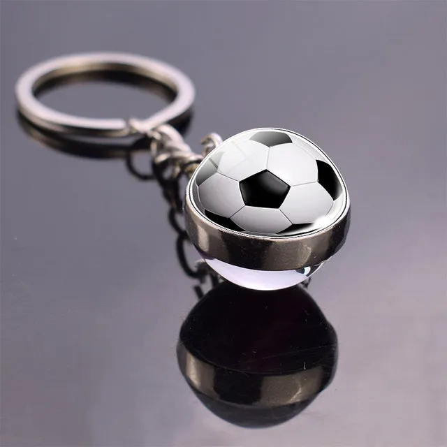Soccer Keychain Glass Ball Pendant Top World Countries Flag Keyrings