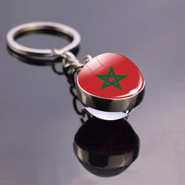 Soccer Keychain Glass Ball Pendant Top World Countries Flag Keyrings