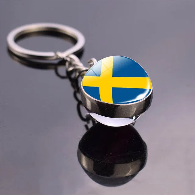Soccer Keychain Glass Ball Pendant Top World Countries Flag Keyrings