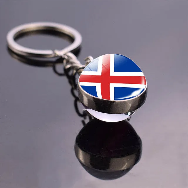Soccer Keychain Glass Ball Pendant Top World Countries Flag Keyrings