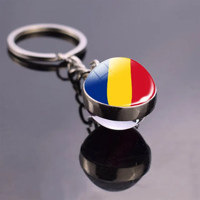 Soccer Keychain Glass Ball Pendant Top World Countries Flag Keyrings