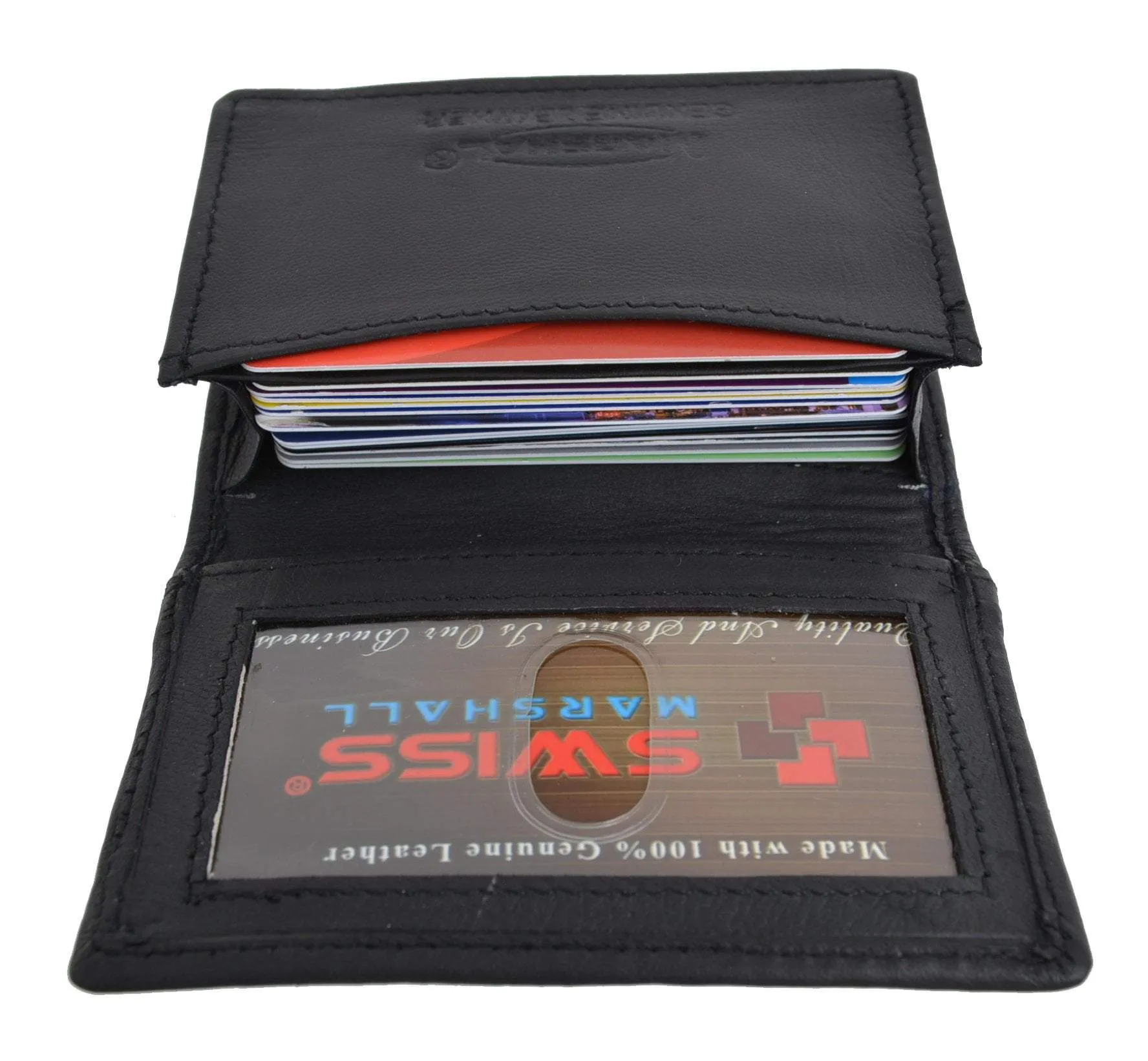 Swiss Marshal RFID Blocking Soft Genuine Leather Expandable Credit Card Outside ID Business Card Holder Wallet SW-RFID-P70
