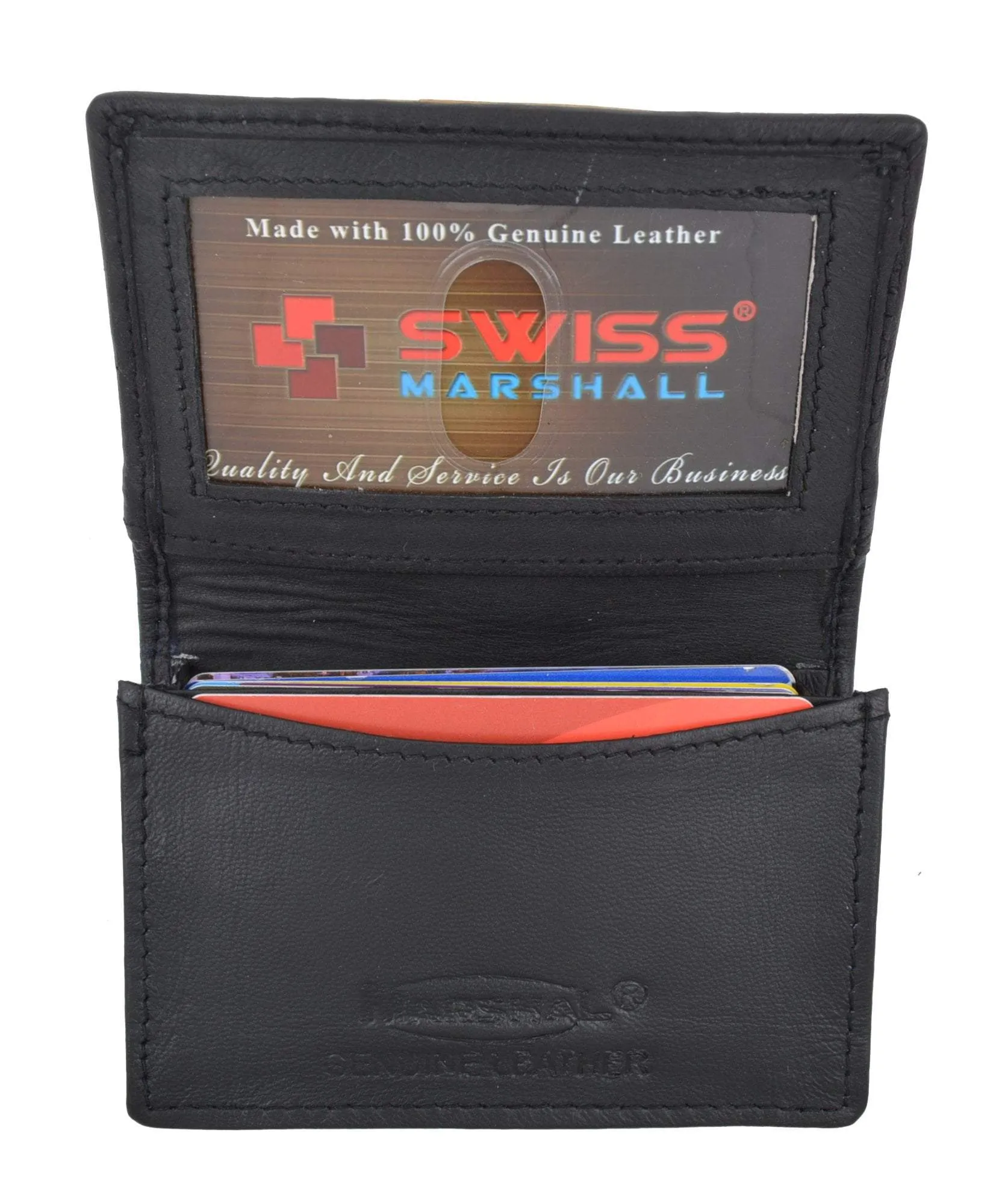 Swiss Marshal RFID Blocking Soft Genuine Leather Expandable Credit Card Outside ID Business Card Holder Wallet SW-RFID-P70
