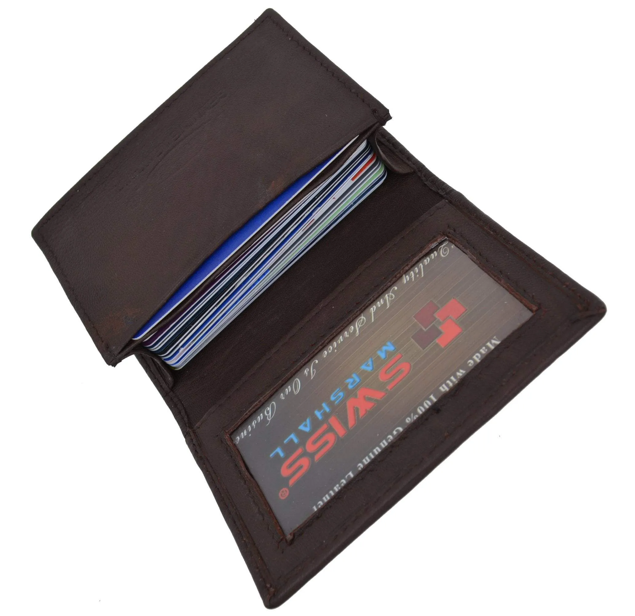 Swiss Marshal RFID Blocking Soft Genuine Leather Expandable Credit Card Outside ID Business Card Holder Wallet SW-RFID-P70