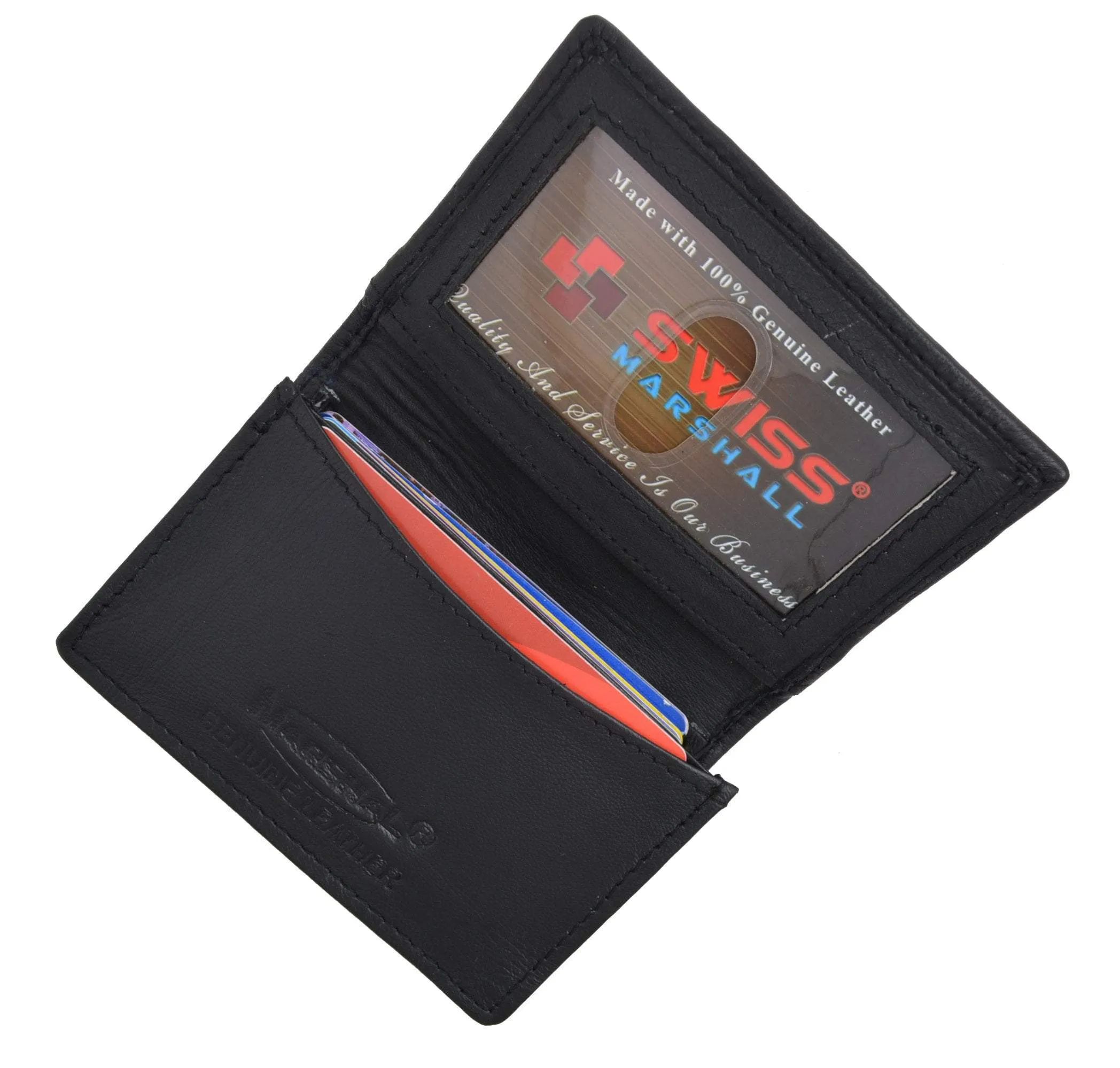 Swiss Marshal RFID Blocking Soft Genuine Leather Expandable Credit Card Outside ID Business Card Holder Wallet SW-RFID-P70