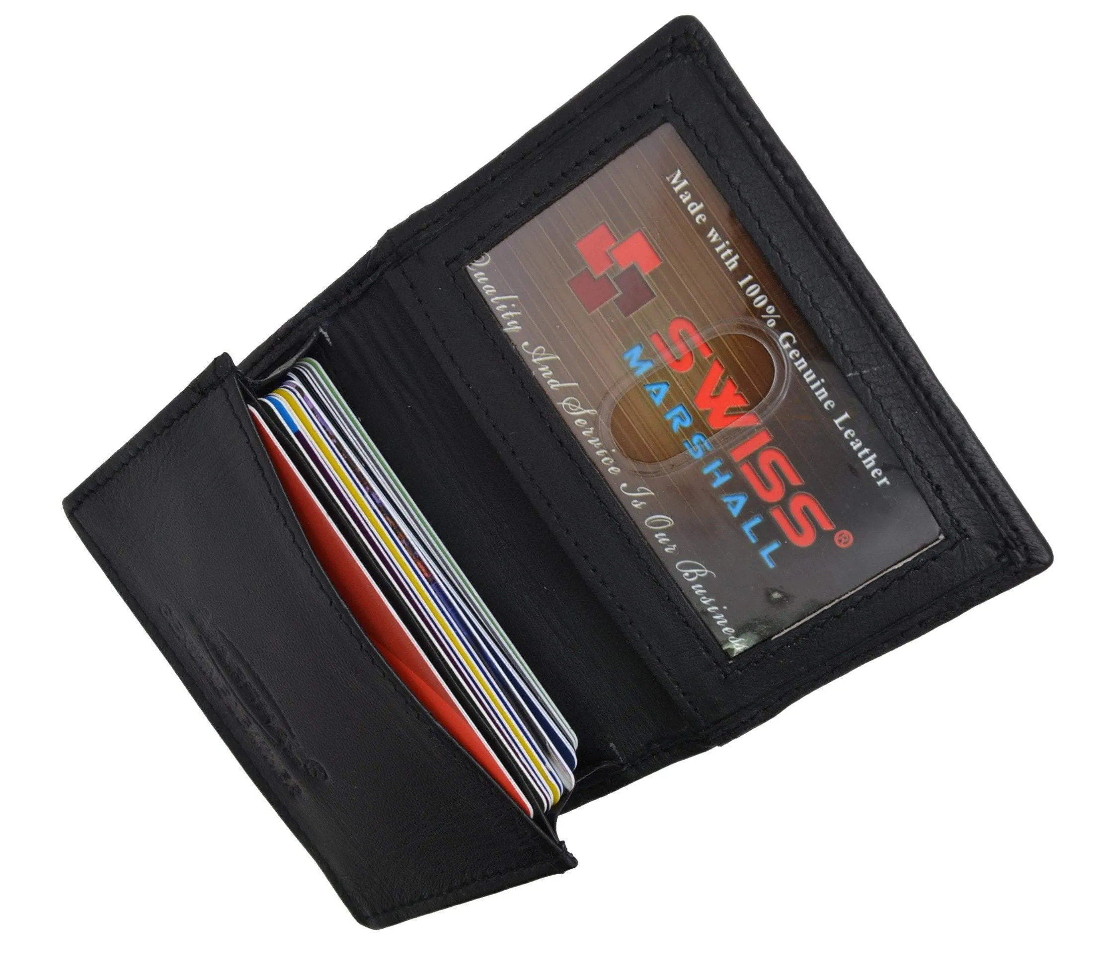 Swiss Marshal RFID Blocking Soft Genuine Leather Expandable Credit Card Outside ID Business Card Holder Wallet SW-RFID-P70