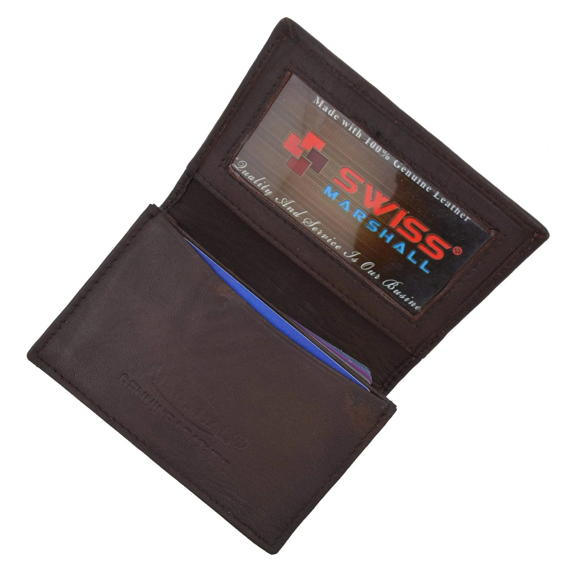 Swiss Marshal RFID Blocking Soft Genuine Leather Expandable Credit Card Outside ID Business Card Holder Wallet SW-RFID-P70