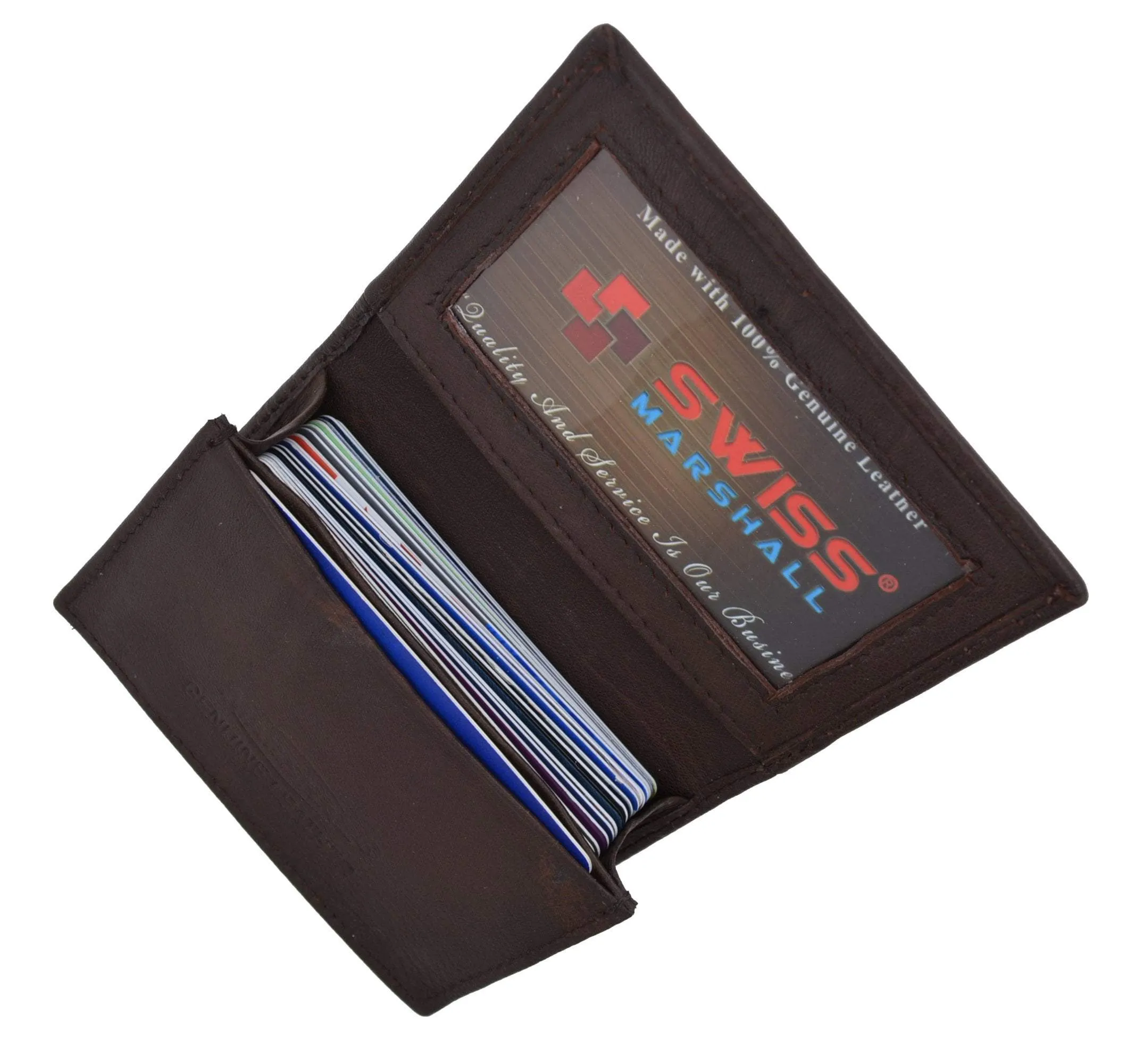 Swiss Marshal RFID Blocking Soft Genuine Leather Expandable Credit Card Outside ID Business Card Holder Wallet SW-RFID-P70