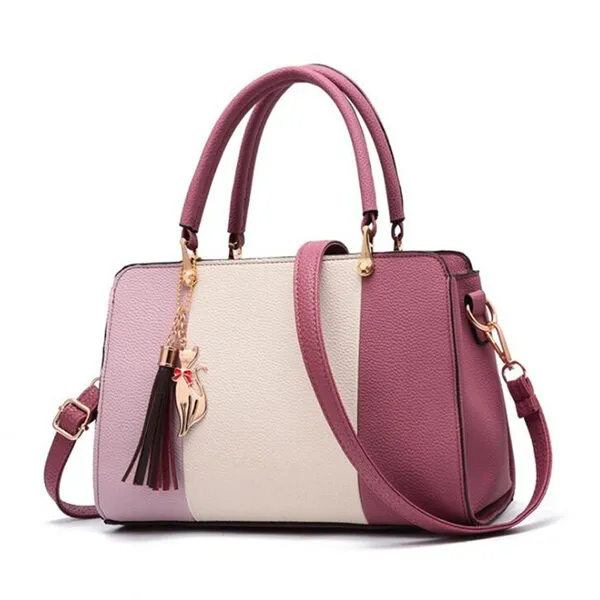 Trendy Patchwork Color Shoulder Bag for Women Middle Totes Purse Office Lady Crossbody Bags handing tassel ornament Handbags