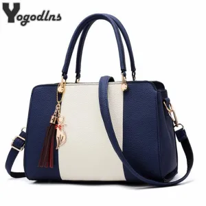 Trendy Patchwork Color Shoulder Bag for Women Middle Totes Purse Office Lady Crossbody Bags handing tassel ornament Handbags