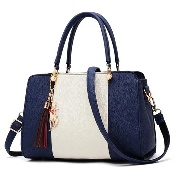 Trendy Patchwork Color Shoulder Bag for Women Middle Totes Purse Office Lady Crossbody Bags handing tassel ornament Handbags