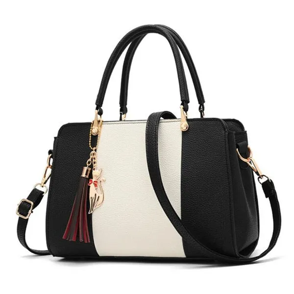 Trendy Patchwork Color Shoulder Bag for Women Middle Totes Purse Office Lady Crossbody Bags handing tassel ornament Handbags