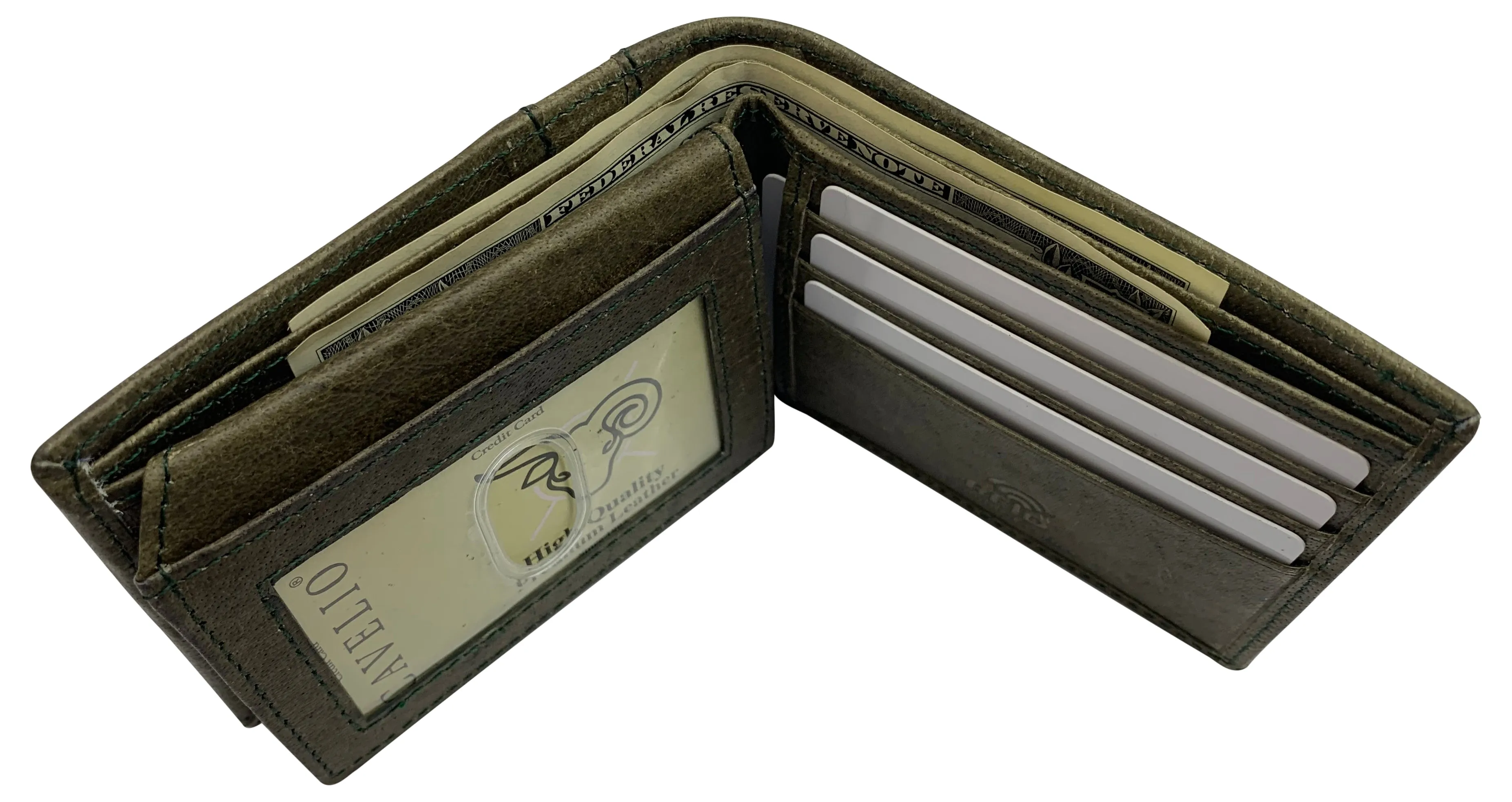 USA RFID Men's Bifold Wallets for Men Genuine Leather 2 ID Windows Billfold Wallet US Design