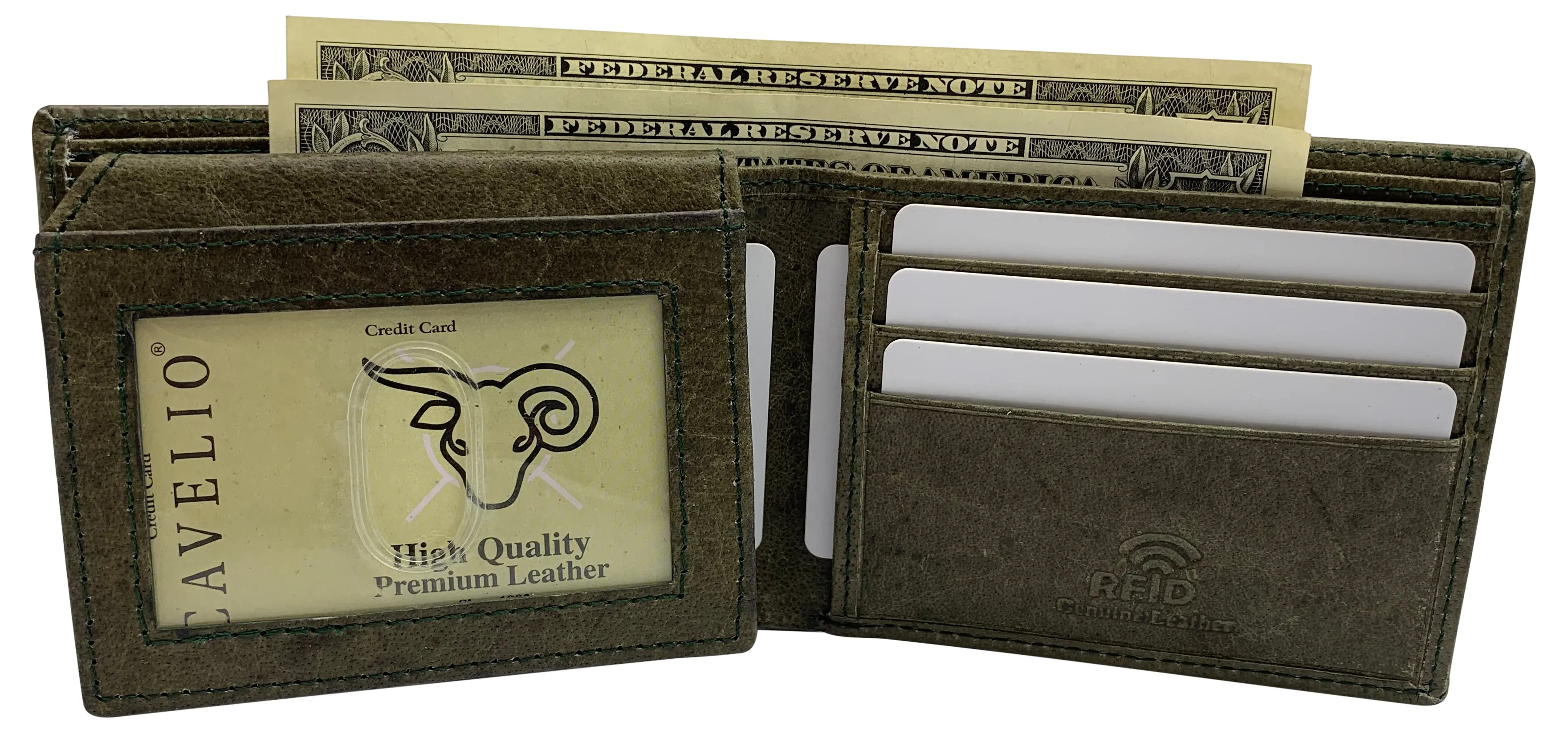USA RFID Men's Bifold Wallets for Men Genuine Leather 2 ID Windows Billfold Wallet US Design