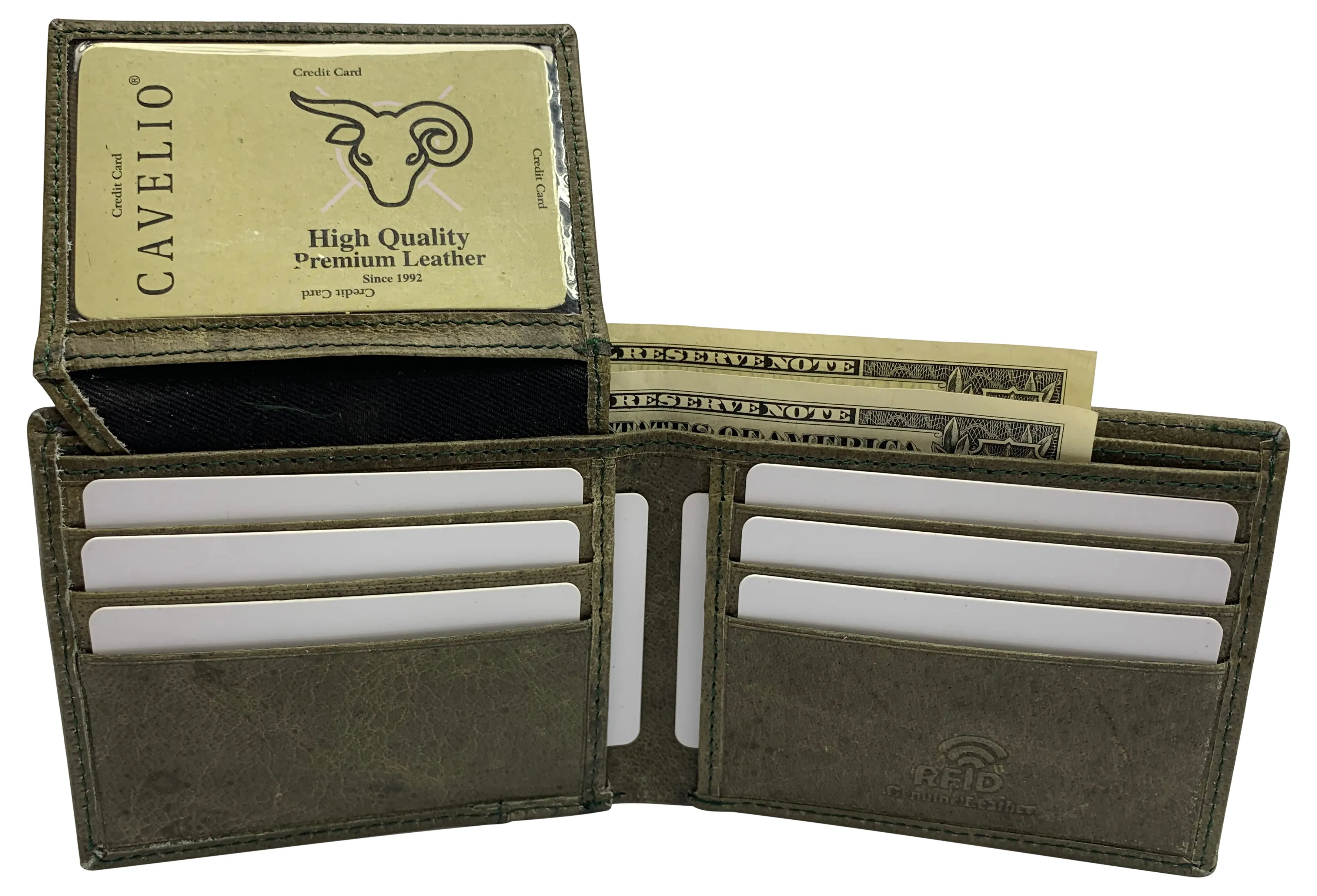 USA RFID Men's Bifold Wallets for Men Genuine Leather 2 ID Windows Billfold Wallet US Design