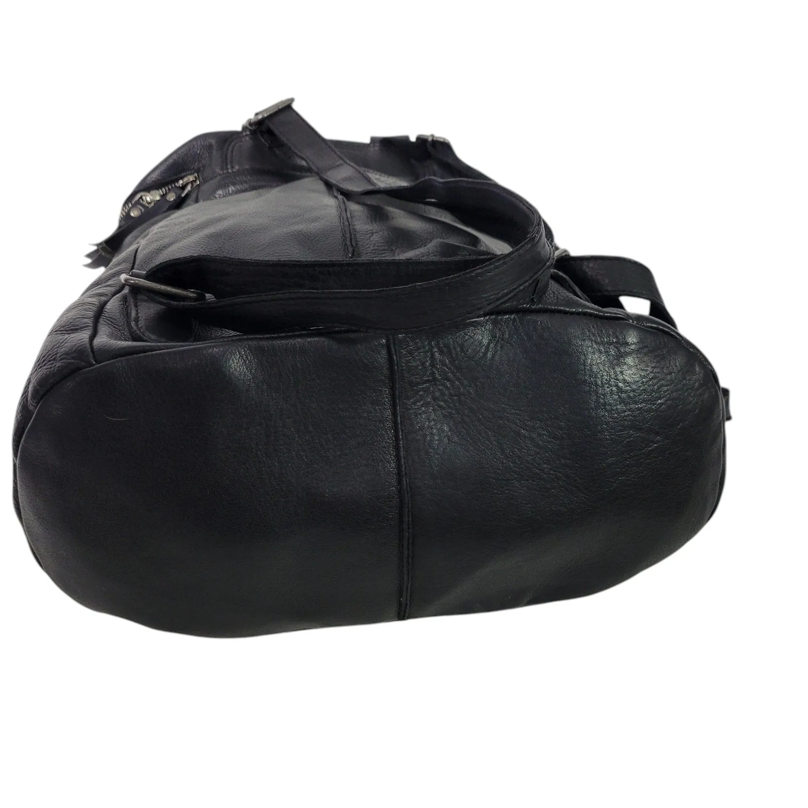 Vilenca Holland Backpack Black Leather Adjustable Side Pockets Square Soft Slouchy