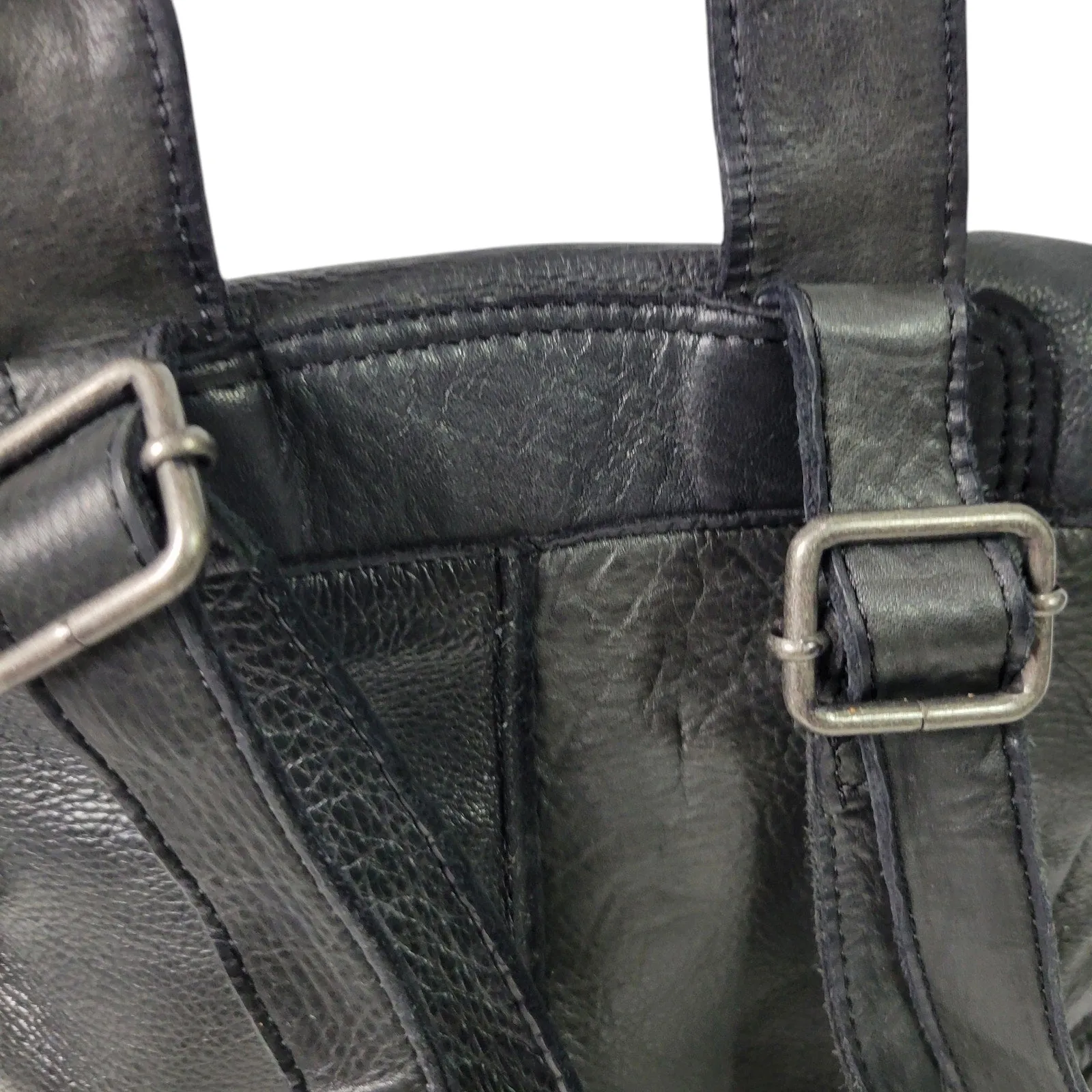 Vilenca Holland Backpack Black Leather Adjustable Side Pockets Square Soft Slouchy