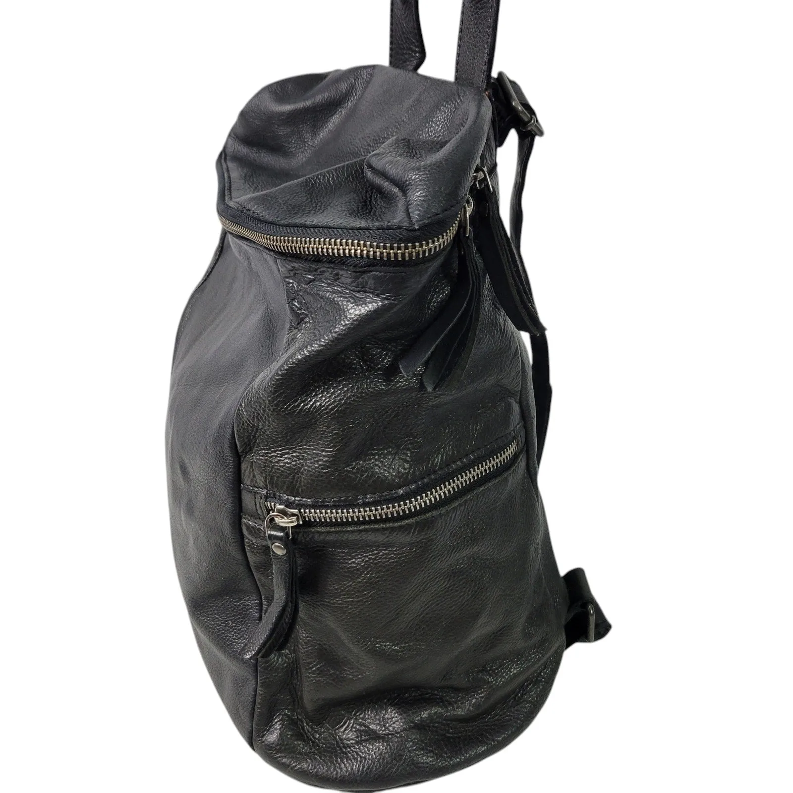 Vilenca Holland Backpack Black Leather Adjustable Side Pockets Square Soft Slouchy