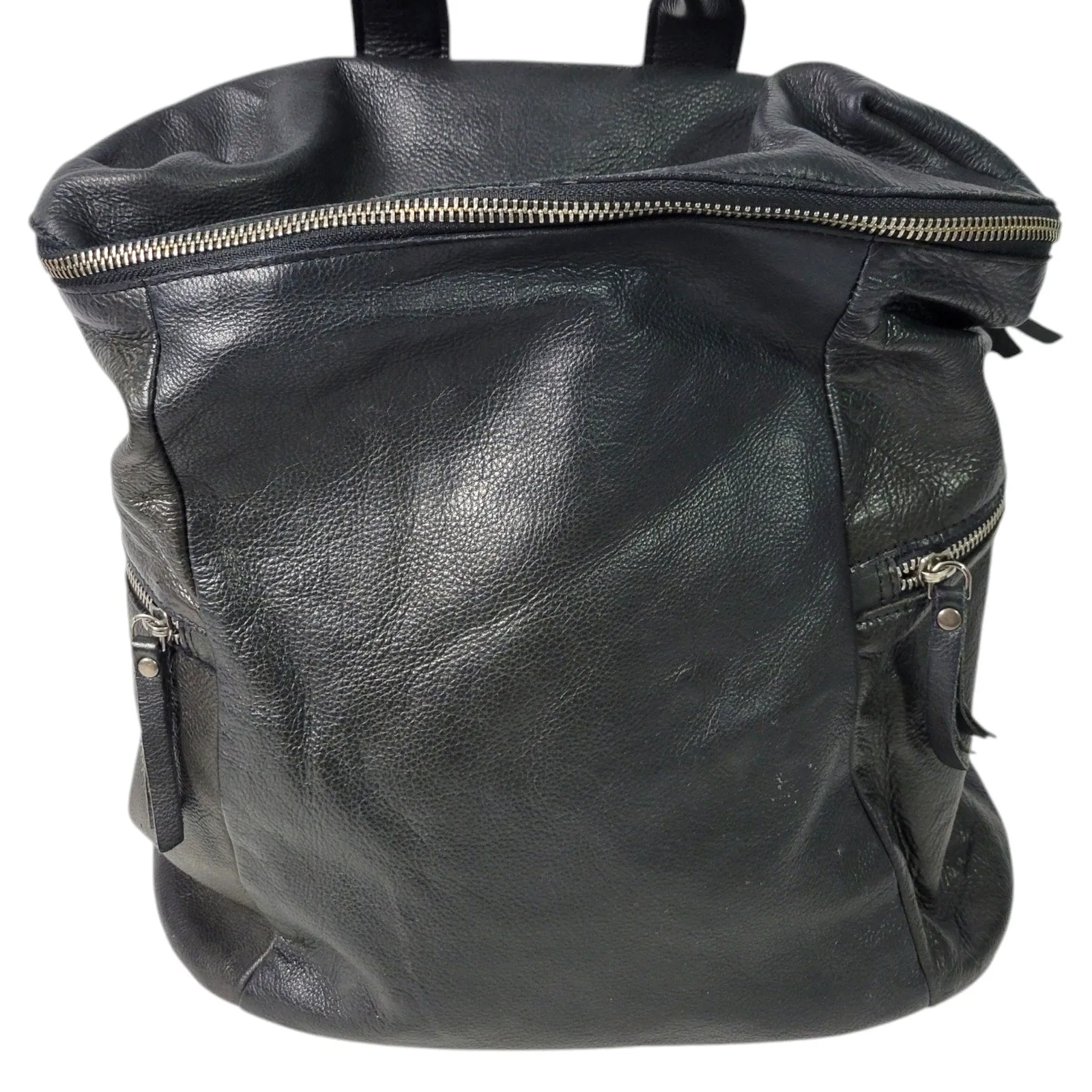 Vilenca Holland Backpack Black Leather Adjustable Side Pockets Square Soft Slouchy