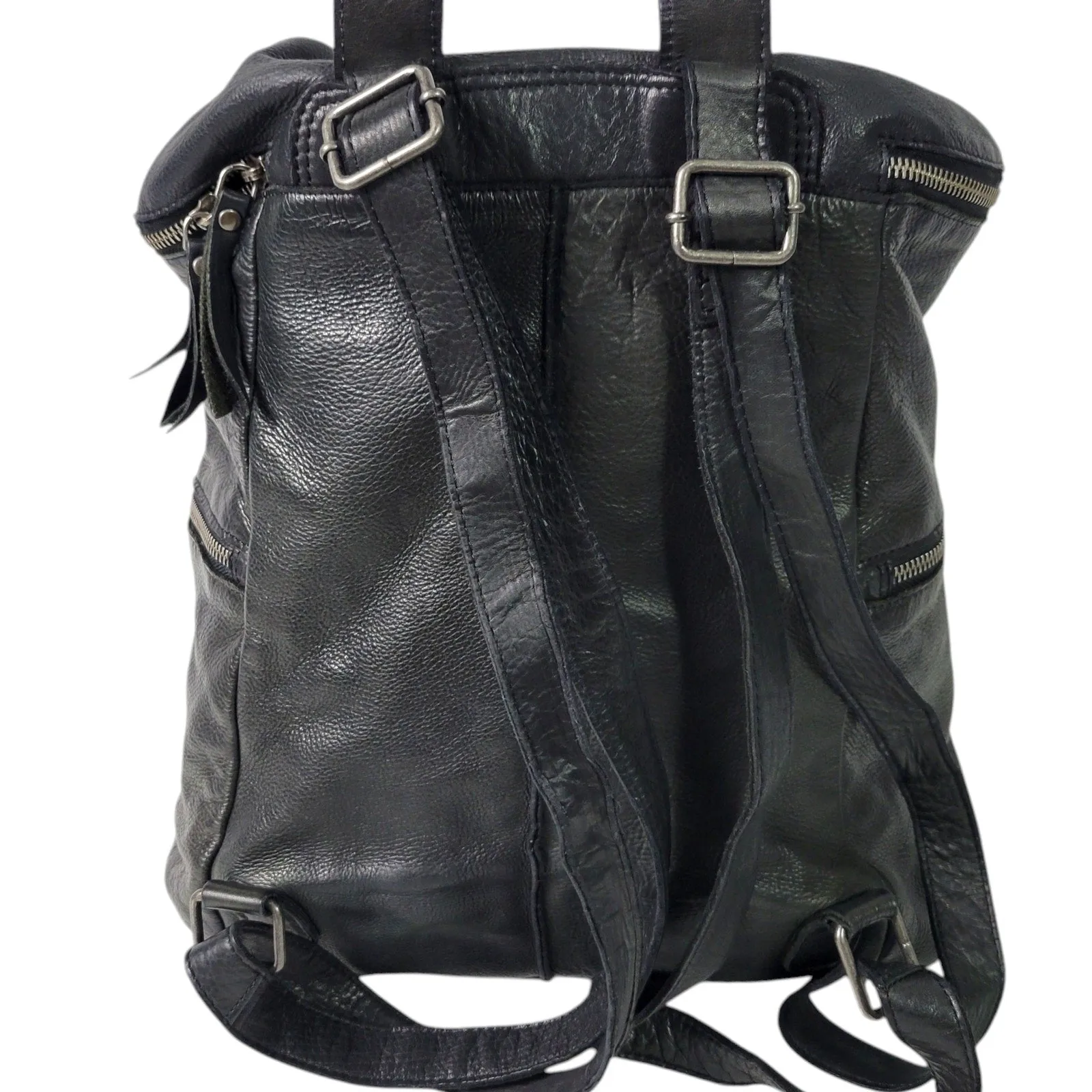 Vilenca Holland Backpack Black Leather Adjustable Side Pockets Square Soft Slouchy