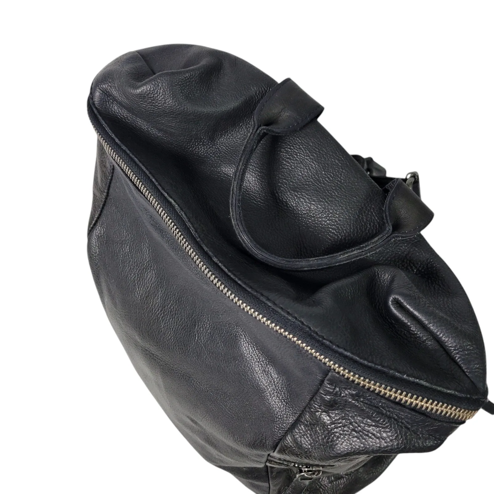 Vilenca Holland Backpack Black Leather Adjustable Side Pockets Square Soft Slouchy