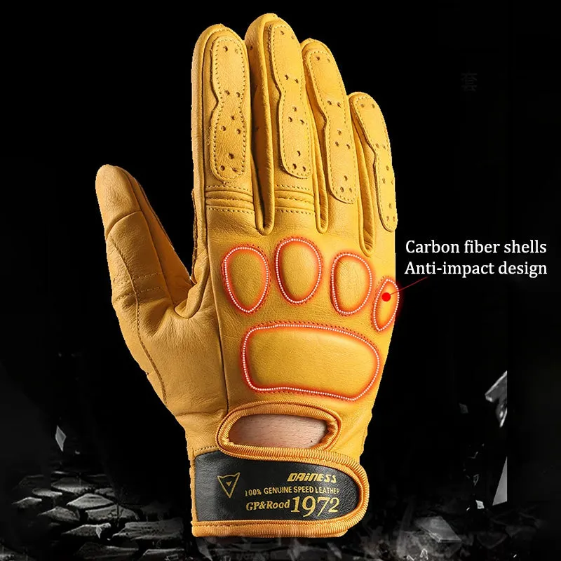 Vintage 1972 Cowhide Motorcycle Gloves - Touchscreen & Protective