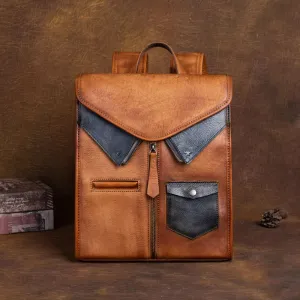 Vintage Ladies Genuine Leather Rucksack Uniform Shaped Backpack Purse For Women