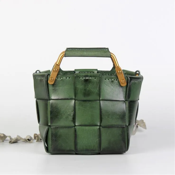 Vintage Women's Genuine Woven Leather Handbags Leather Crossbody Purse For Women