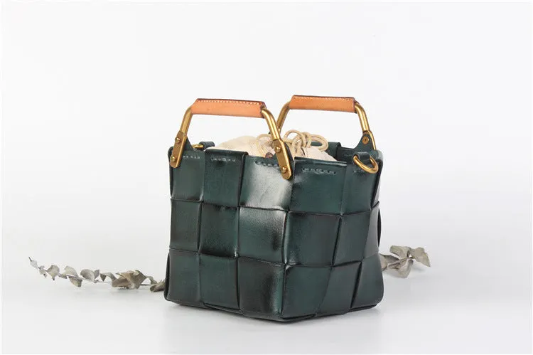 Vintage Women's Genuine Woven Leather Handbags Leather Crossbody Purse For Women