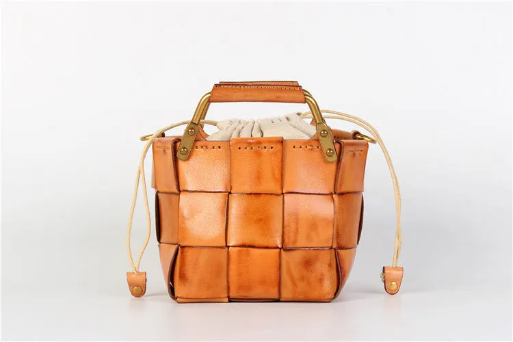 Vintage Women's Genuine Woven Leather Handbags Leather Crossbody Purse For Women