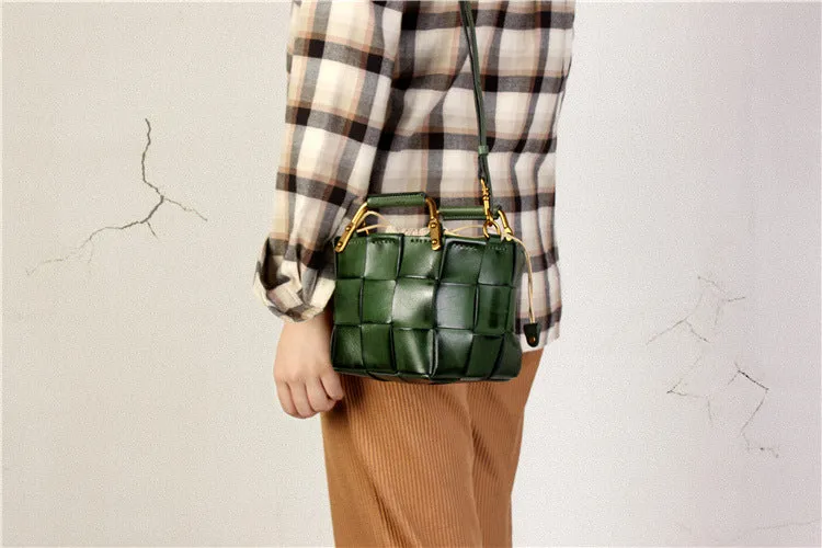 Vintage Women's Genuine Woven Leather Handbags Leather Crossbody Purse For Women