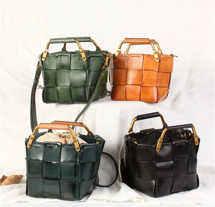 Vintage Women's Genuine Woven Leather Handbags Leather Crossbody Purse For Women