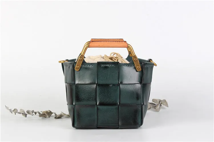 Vintage Women's Genuine Woven Leather Handbags Leather Crossbody Purse For Women