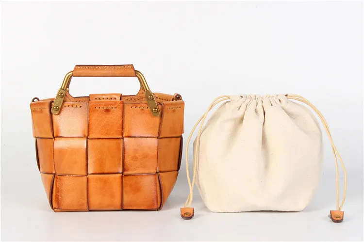 Vintage Women's Genuine Woven Leather Handbags Leather Crossbody Purse For Women