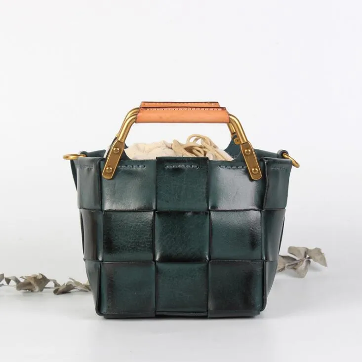 Vintage Women's Genuine Woven Leather Handbags Leather Crossbody Purse For Women
