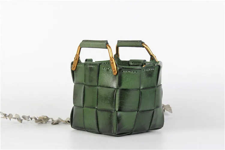 Vintage Women's Genuine Woven Leather Handbags Leather Crossbody Purse For Women