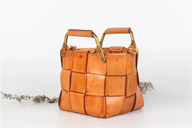 Vintage Women's Genuine Woven Leather Handbags Leather Crossbody Purse For Women