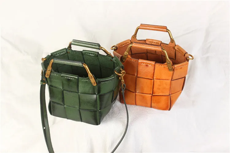 Vintage Women's Genuine Woven Leather Handbags Leather Crossbody Purse For Women