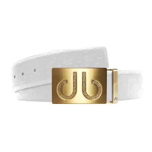 White Db Icon Pattern Embossed Leather Belt With Gold Druh Db Classic Buckle