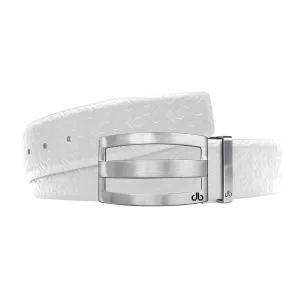 White Db Icon Pattern Embossed Leather Belt With Silver Druh Db Classic Striped Buckle